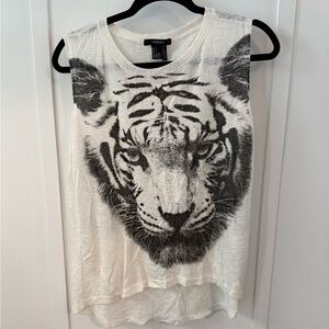 Forever 21 White Tiger Graphic Tank Top